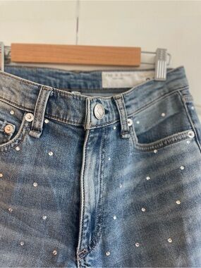 rag & bone Light Blue High-Rise Jeans with Crystal Studs